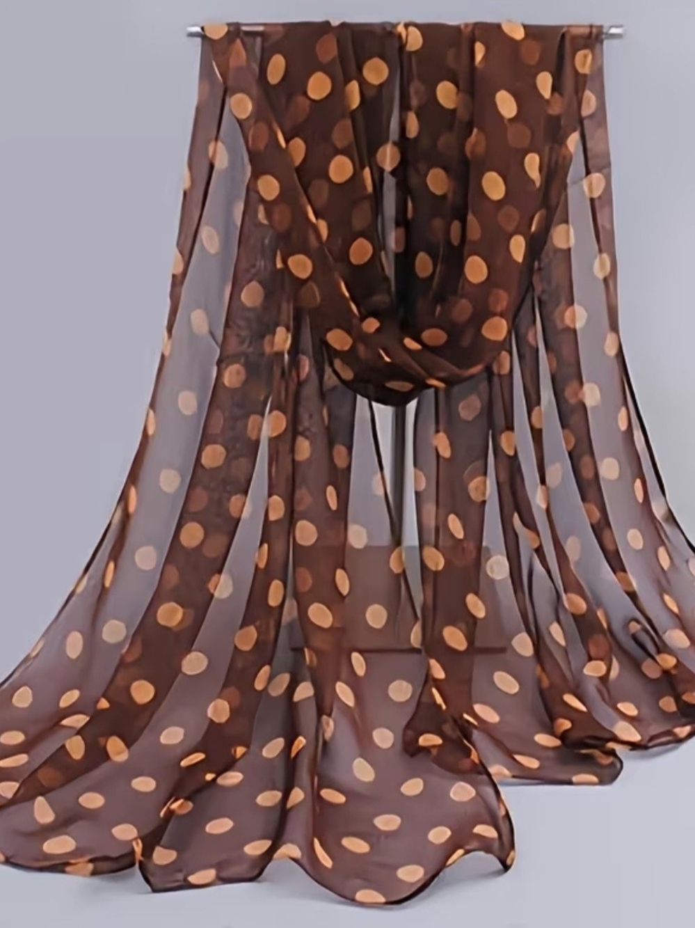 Elegant Brown Polka Dot Chiffon Scarf - Picture 4 of 5